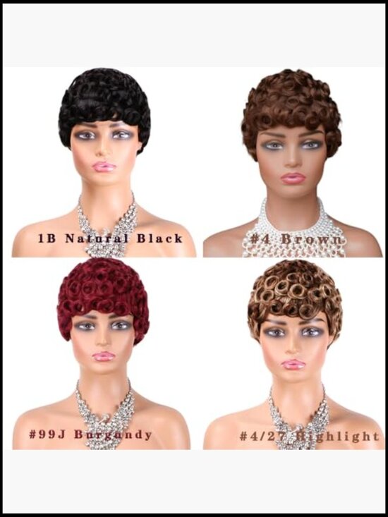 Short Layered Pixie Cut Wig Human Hair Wear and Go Curly Glueless Full Machine main image 4